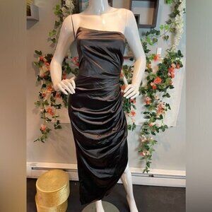 Strapless Asymmetrical Corset Satin Evening One‎ shoulder Black Size XS RfI38